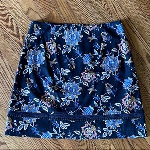 Blue floral woven skirt from Loft - size 4; length is 18”